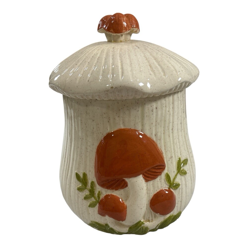 Vtg Arnel's Ceramic Mushroom Lidded Kitchen Jar / Canister -11”Including Lid - Picture 3 of 14